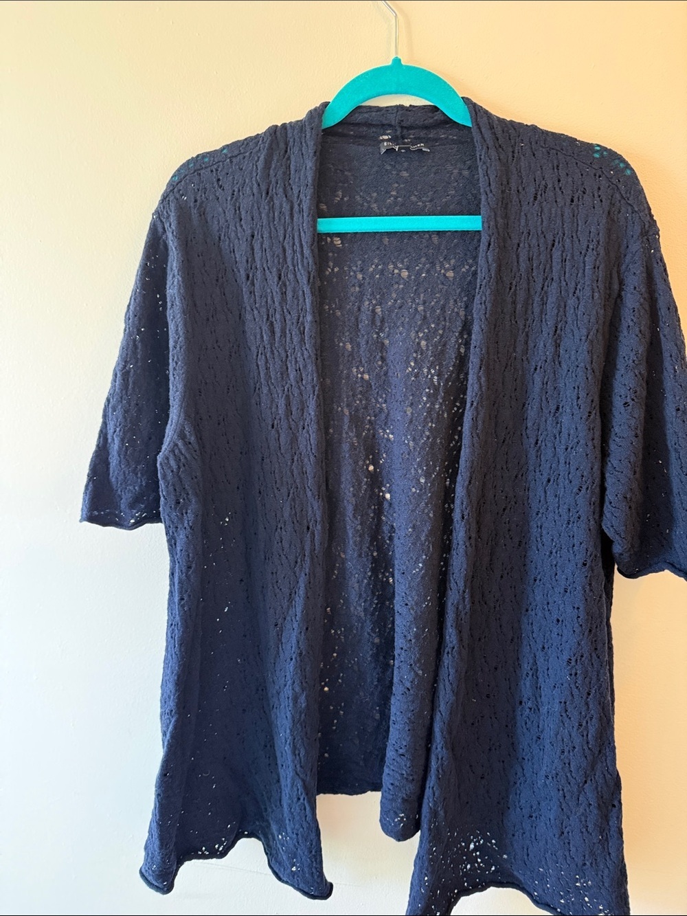 Eileen Fisher Dark Navy Lace Knit Short-Sleeve Wool Cardigan 3x